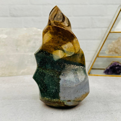 Ocean Jasper Flame Point displayed as home decor 