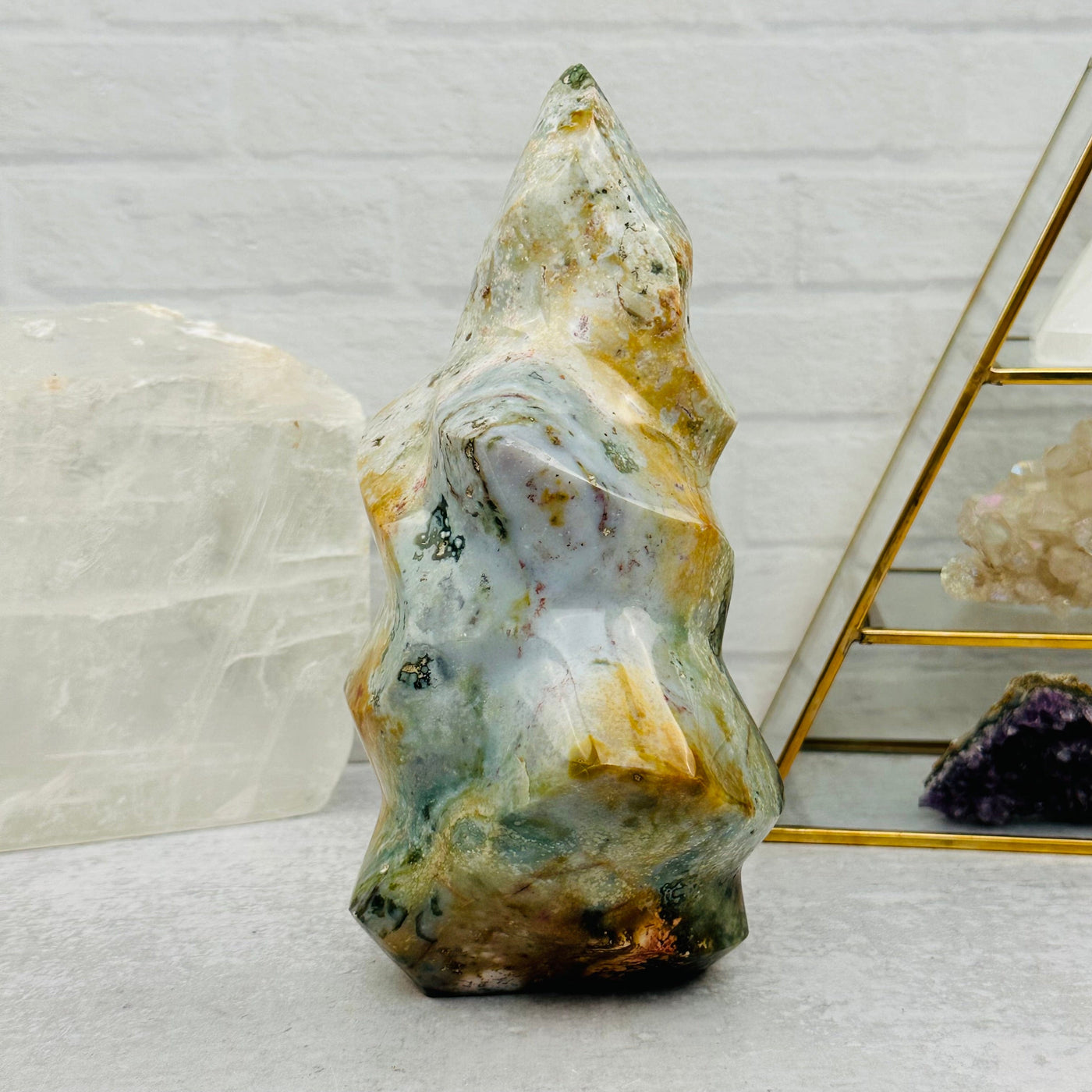 Ocean Jasper Flame Point displayed as home decor
