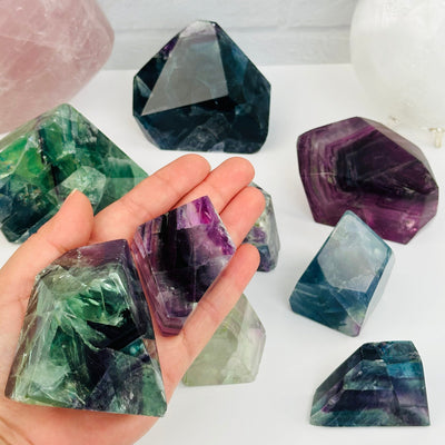 Rainbow Fluorite AA Grade Freeform - By Size  in hand for size reference 