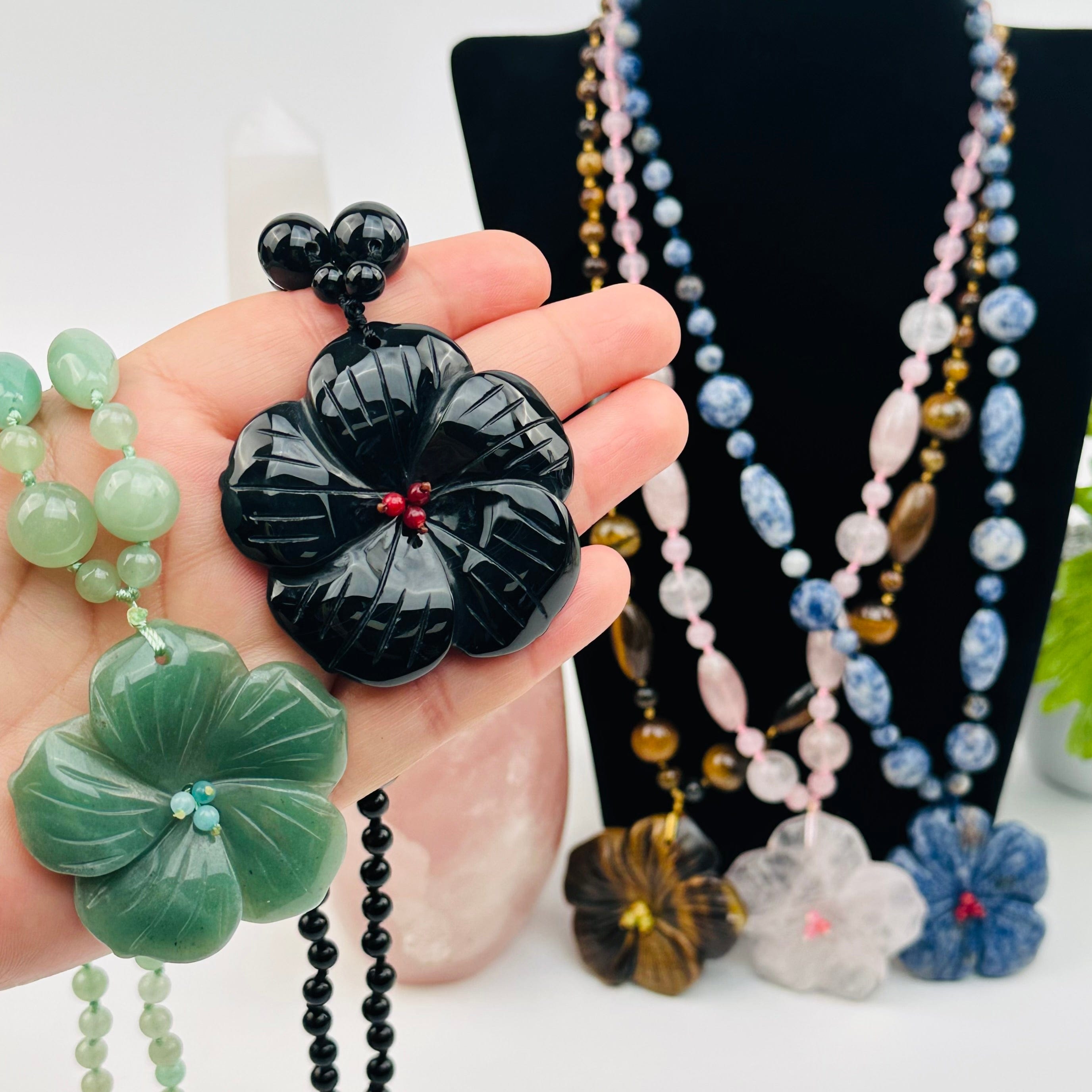 Crystal Knotted Gemstone Flower Necklace – Rock Paradise