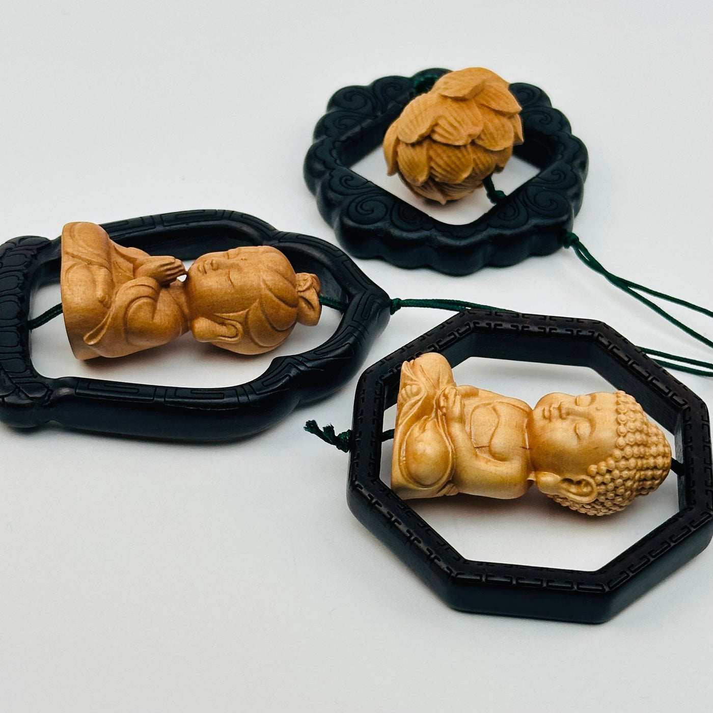 each wooden charm is hand carved 