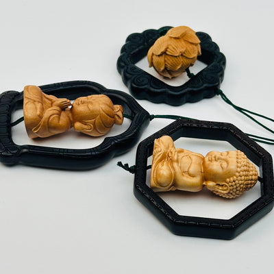 each wooden charm is hand carved 