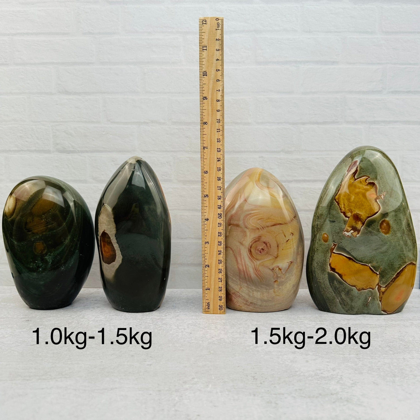 Polychrome Jasper Cut Base - YOU CHOOSE SIZE next to a ruler for size reference 