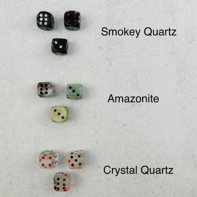 Gemstone Dice next to their crystal type
