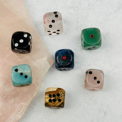 gemstone dice displayed as home decor 