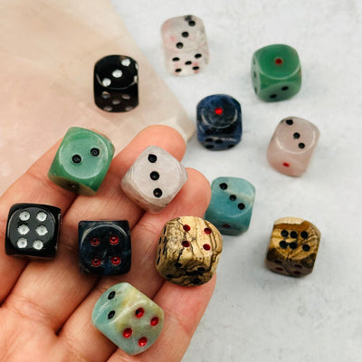 Gemstone Dice in hand for size reference 