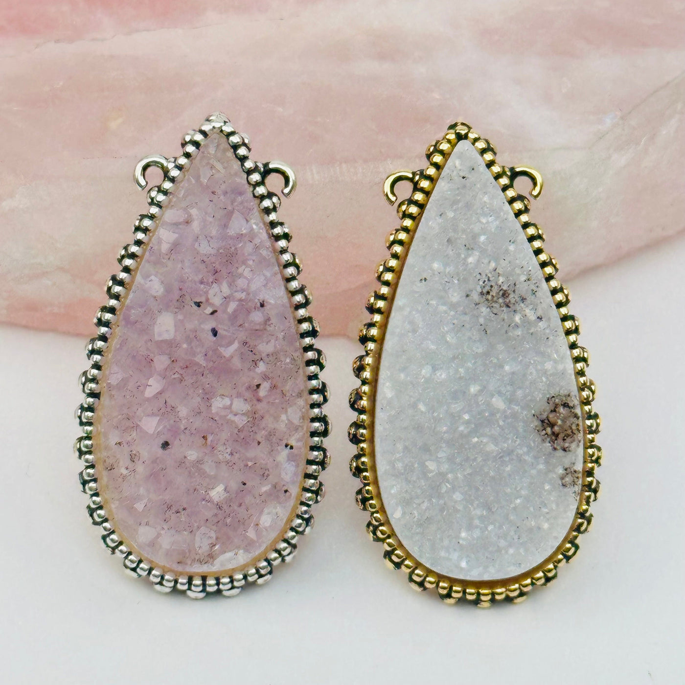 close up of the details on these crystal pendants 