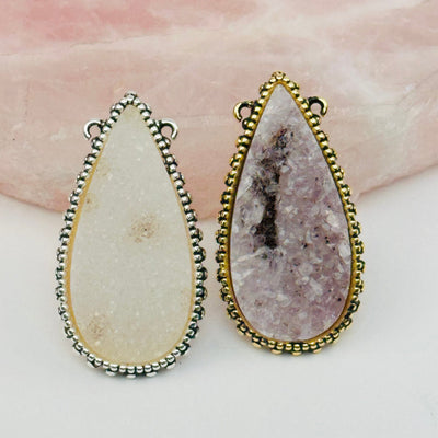 close up of the details on these crystal pendants 