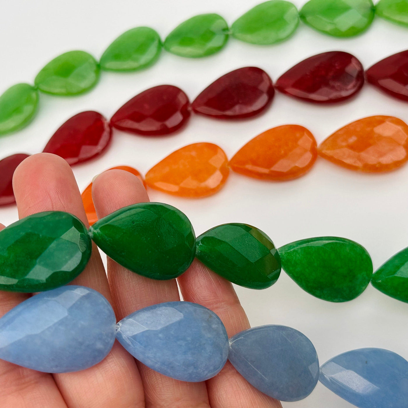 close up of the details on these jade quartzite crystal beads