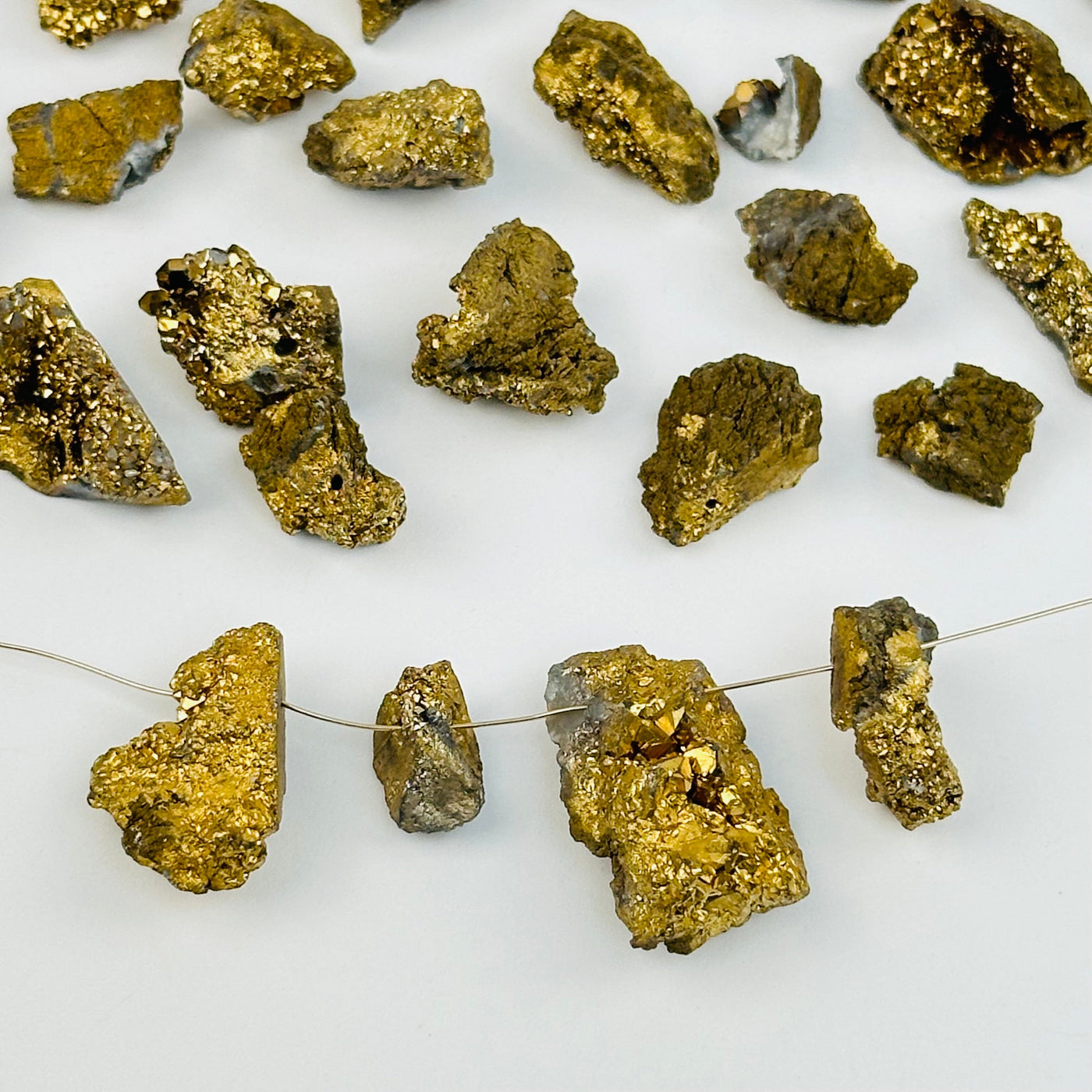 Gold Titanium Freeform Druzy Drilled Beads