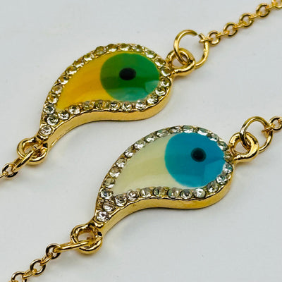 close up of the details on these protection eye bracelets 