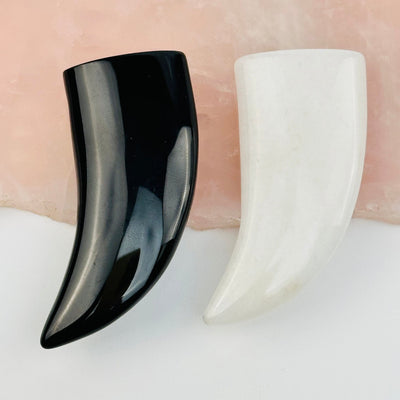 close up of the details on these crystal horns 