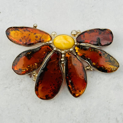 close up of the details on this amber pendant 