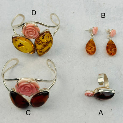 Baltic Amber Jewelry with Rose Accent - You Choose -