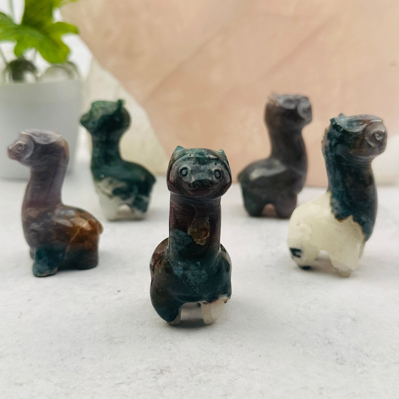 multiple carved alpaca to show the differences in the color shades 