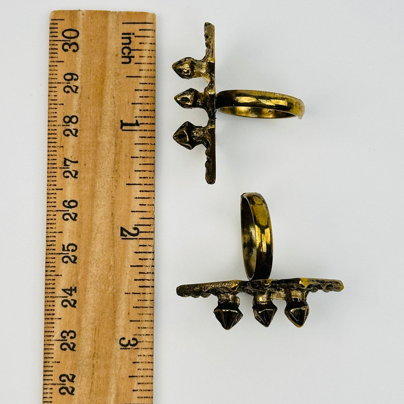 rings displayed next to a ruler for size reference  