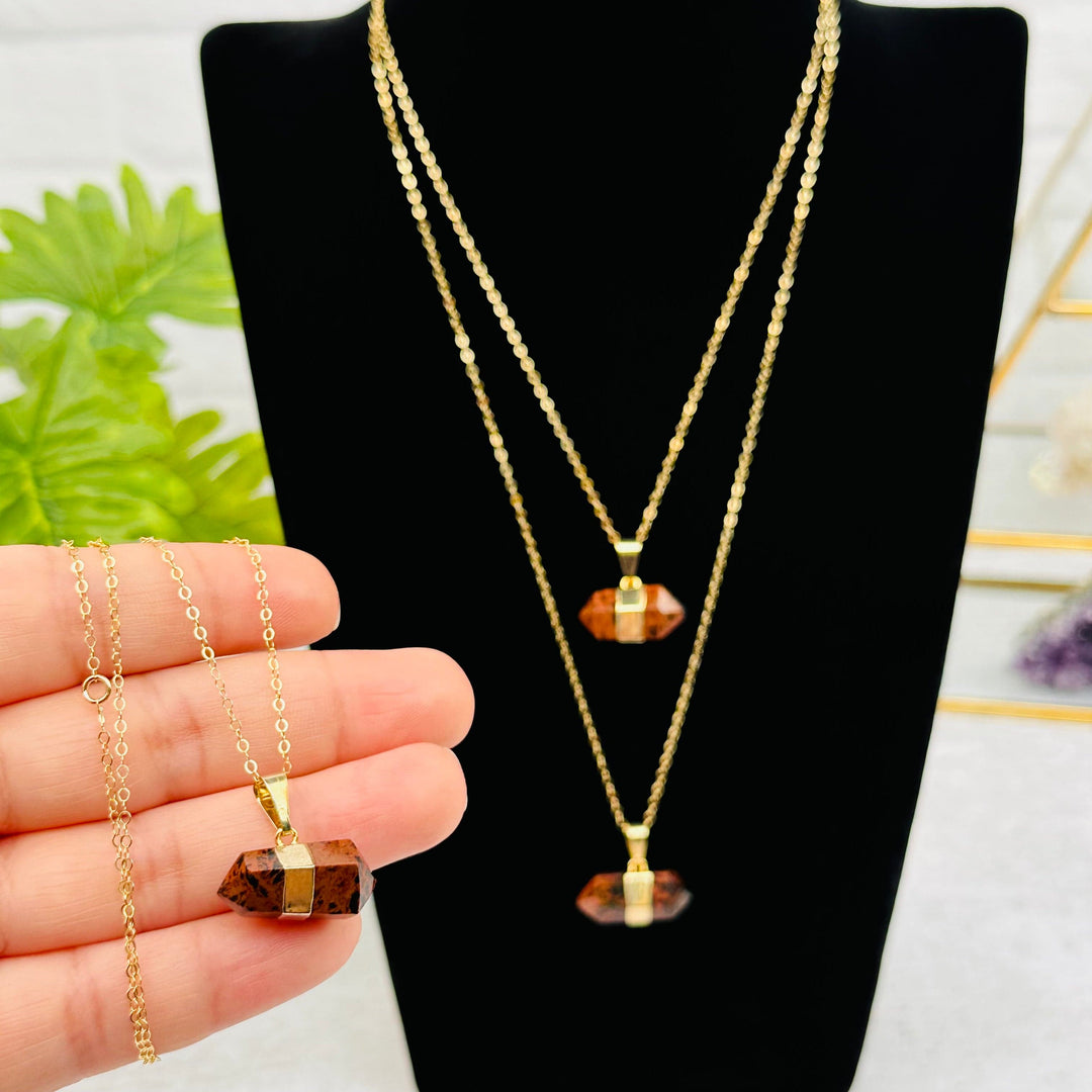 Double Terminated Point Mahogany Obsidian Crystal Necklace – Rock