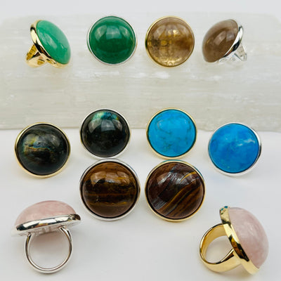 multiple rings displayed to show the differences in the sizes and color shades 