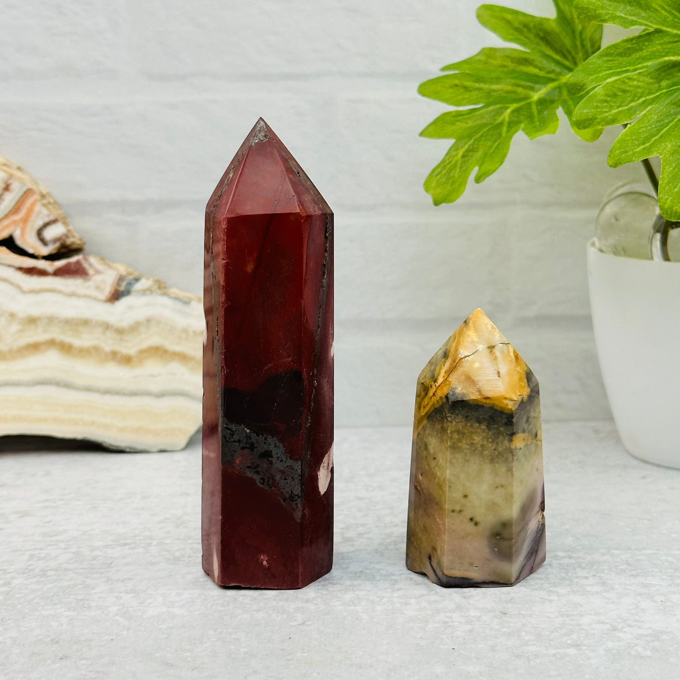 Mookaite Polished Points displayed as home decor 