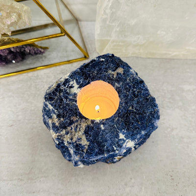sodalite candle holder displayed as home decor 
