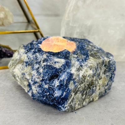 Sodalite Candle Holder displayed as home decor 