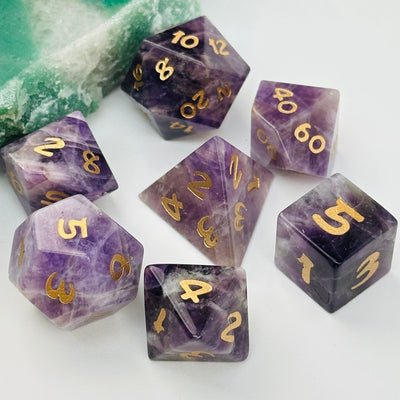 close up of the details on this crystal dice  set