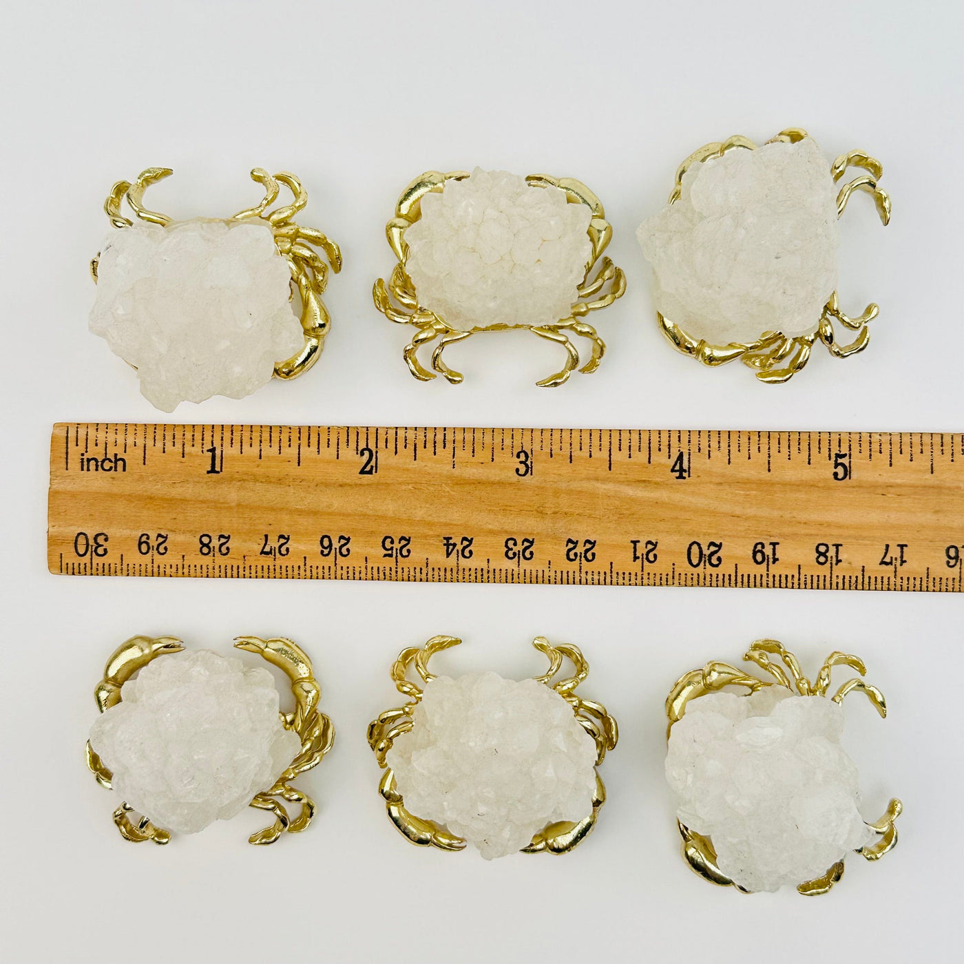 Crystal Quartz Cluster Gemstone Crabs next to a ruler for size reference 
