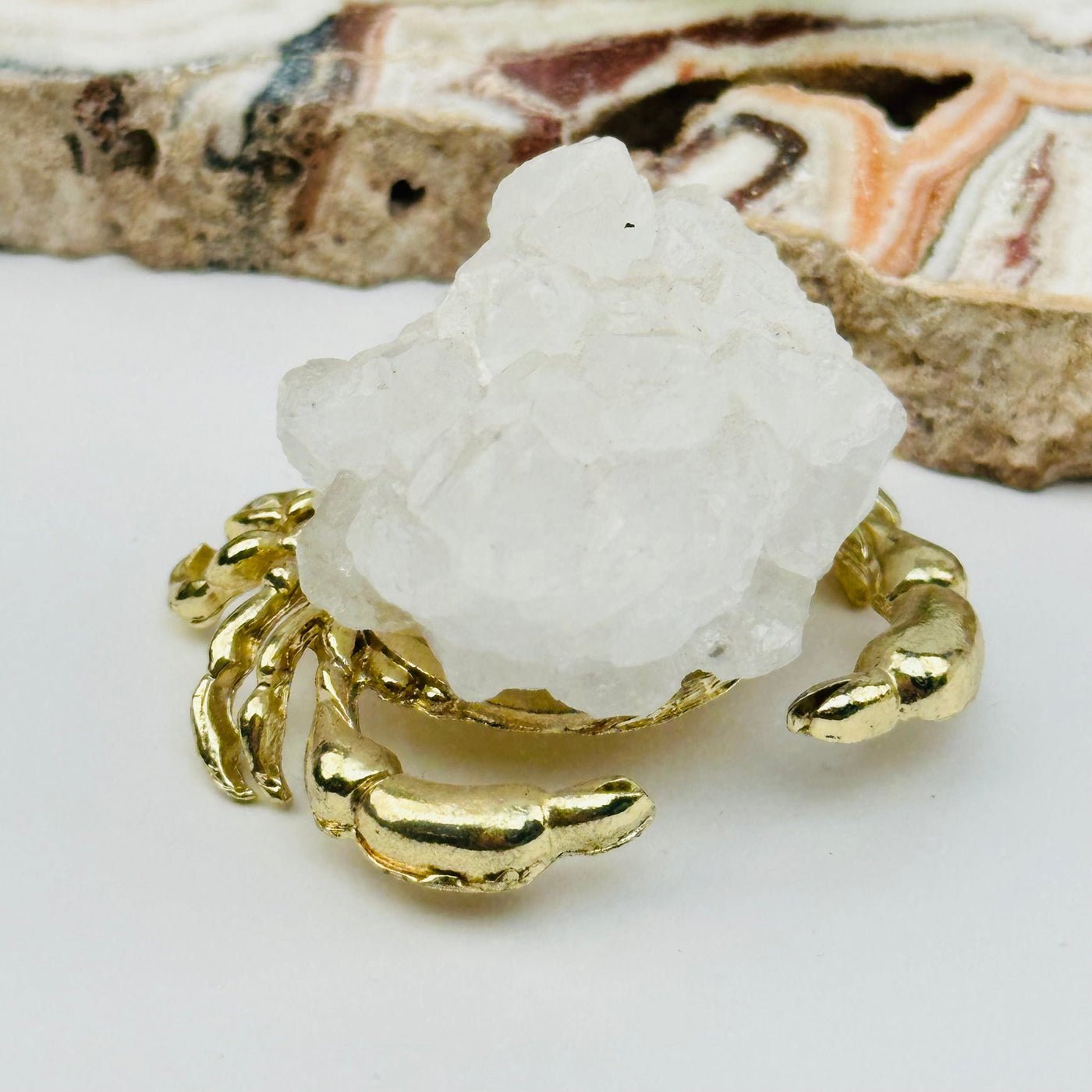 Crystal Quartz Cluster Gemstone Crab displayed as home decor