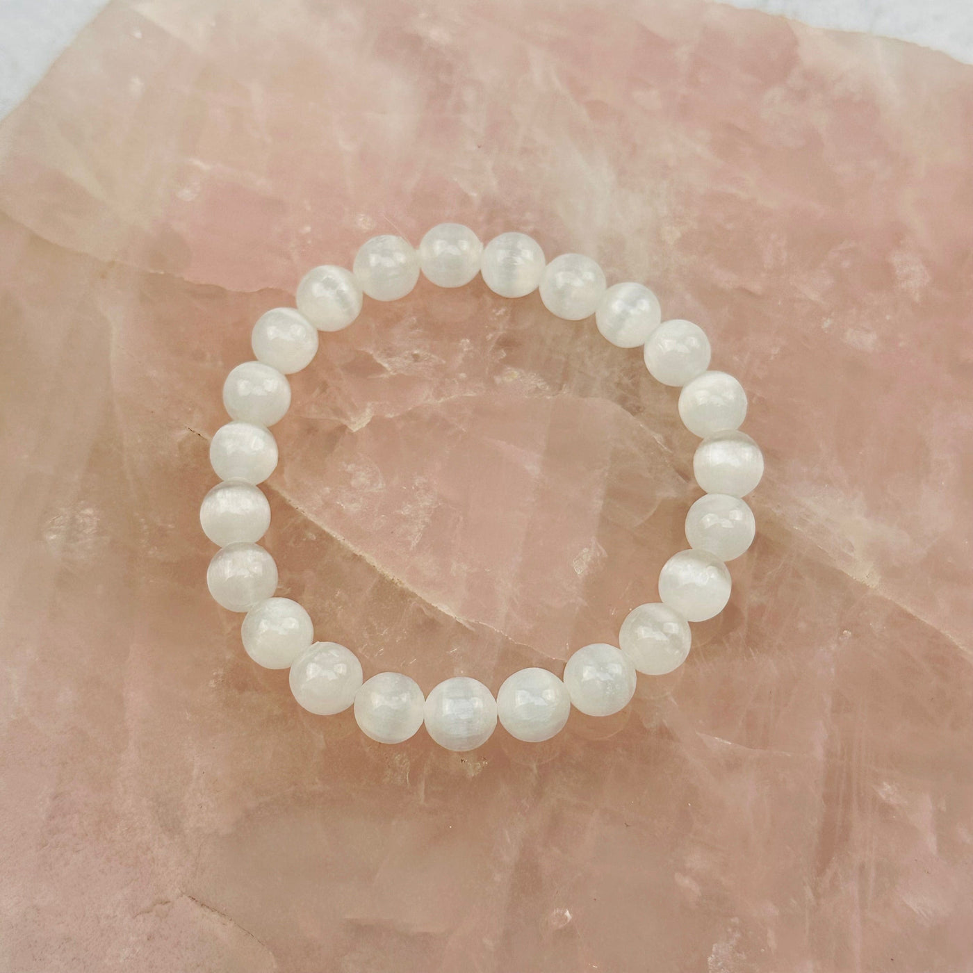close up of the details on this selenite bracelet 