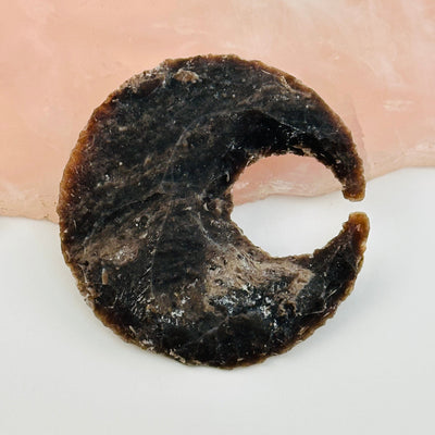 close up of the details on this jasper crystal crescent