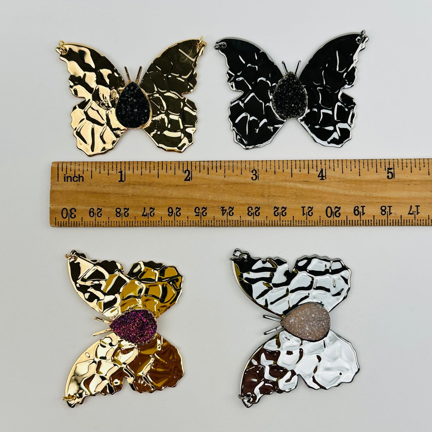 Titanium Druzy Butterfly Crystal Pendant