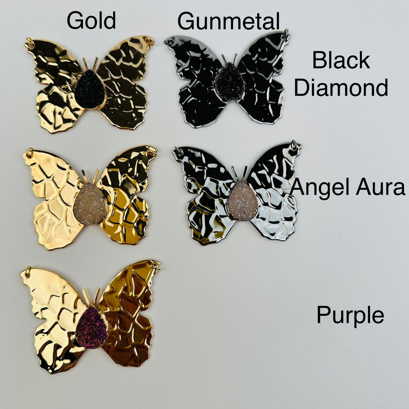 Titanium Druzy Butterfly Crystal Pendant