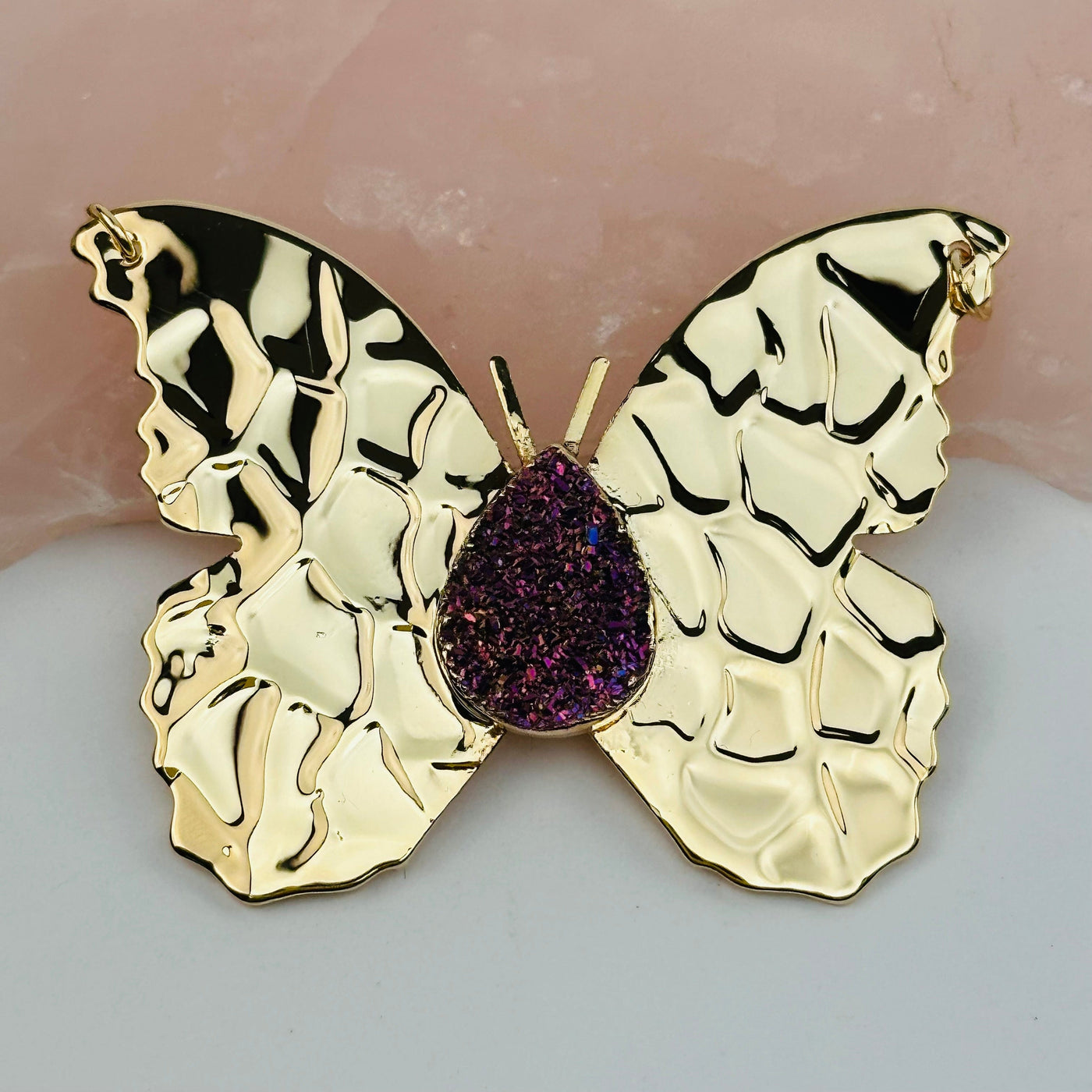 Titanium Druzy Butterfly Crystal Pendant