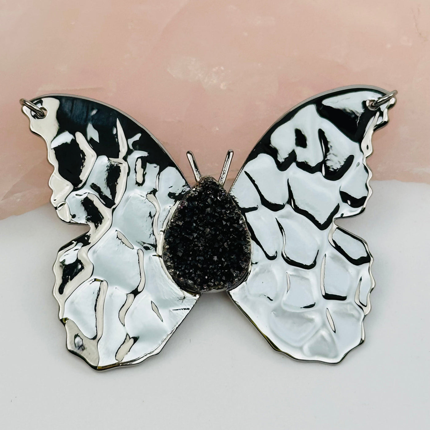 Titanium Druzy Butterfly Crystal Pendant