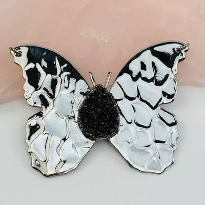 Titanium Druzy Butterfly Crystal Pendant