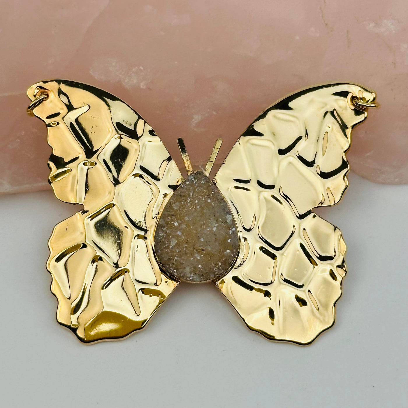Titanium Druzy Butterfly Crystal Pendant