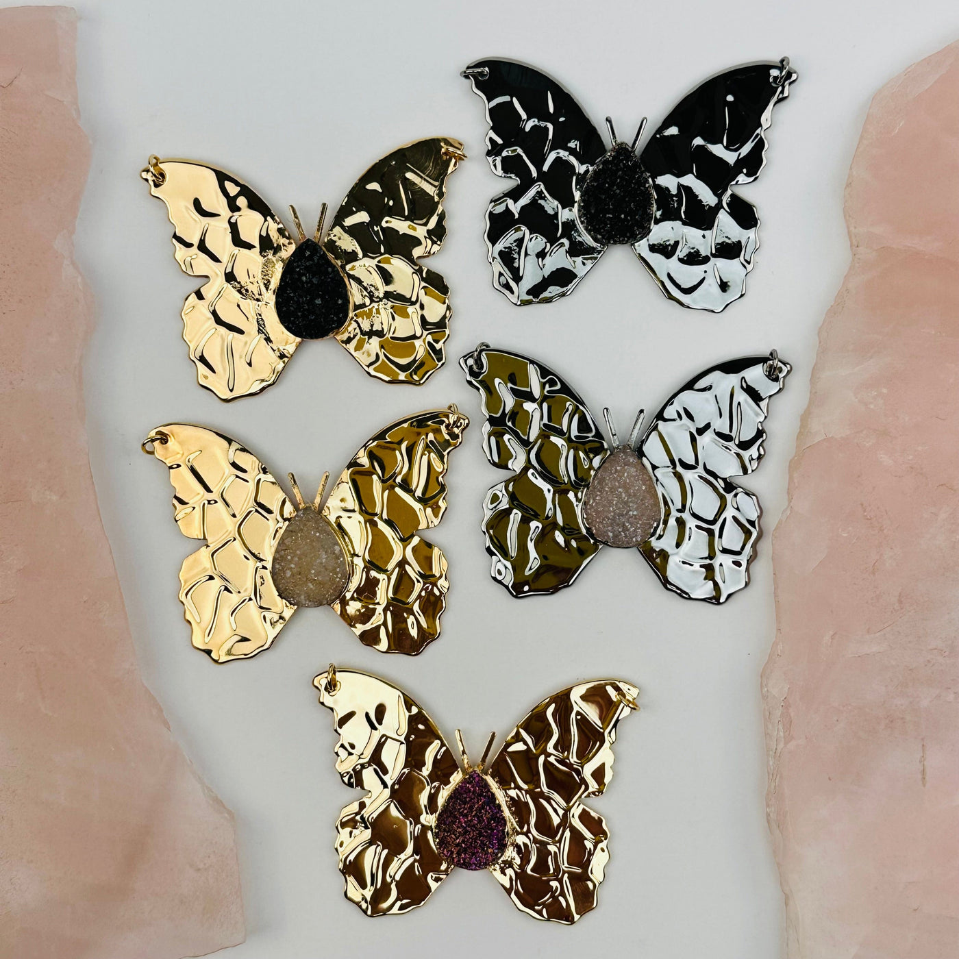 Titanium Druzy Butterfly Crystal Pendant