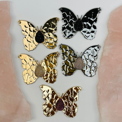 Titanium Druzy Butterfly Crystal Pendant