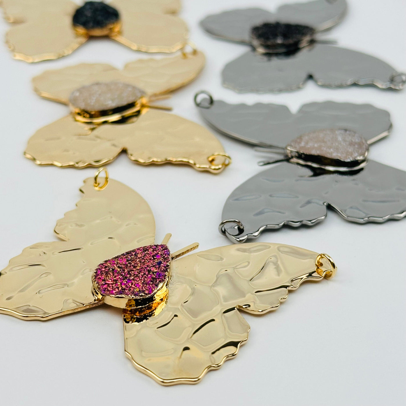 Titanium Druzy Butterfly Crystal Pendant