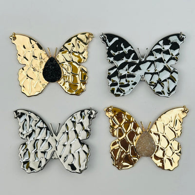 Titanium Druzy Butterfly Crystal Pendant