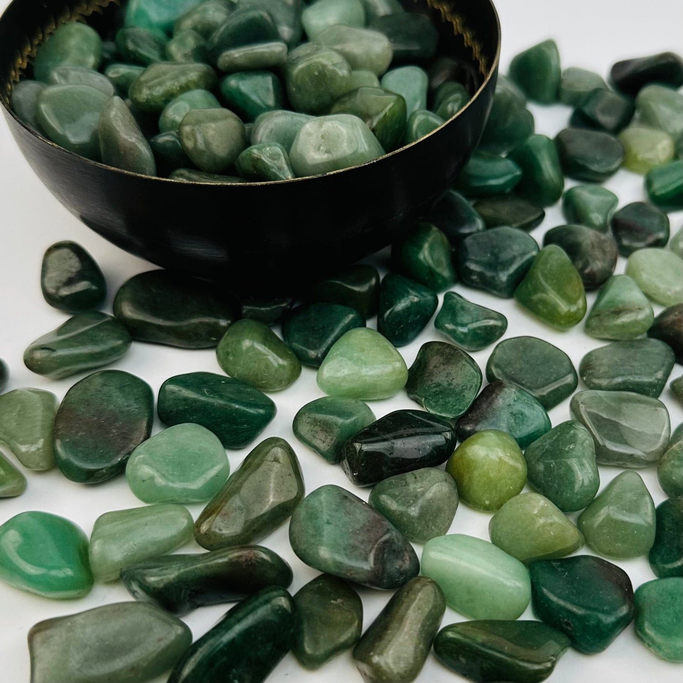 close up of the details on these tumbled aventurine stones