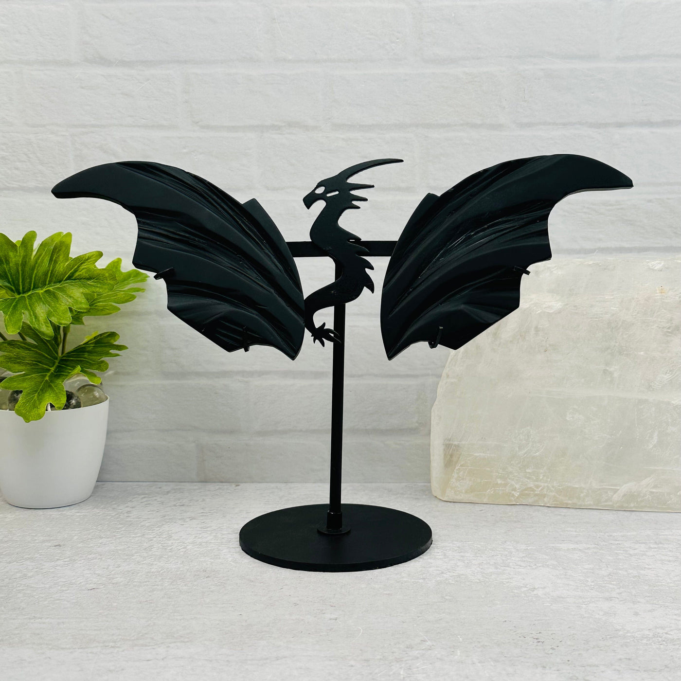 Black Obsidian Dragon on Stand displayed as home decor 
