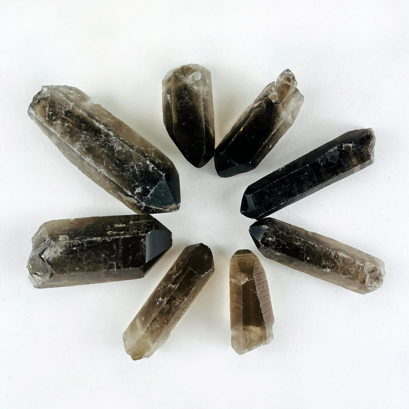 8 Raw Smoky Quartz Crystal Point Pendants