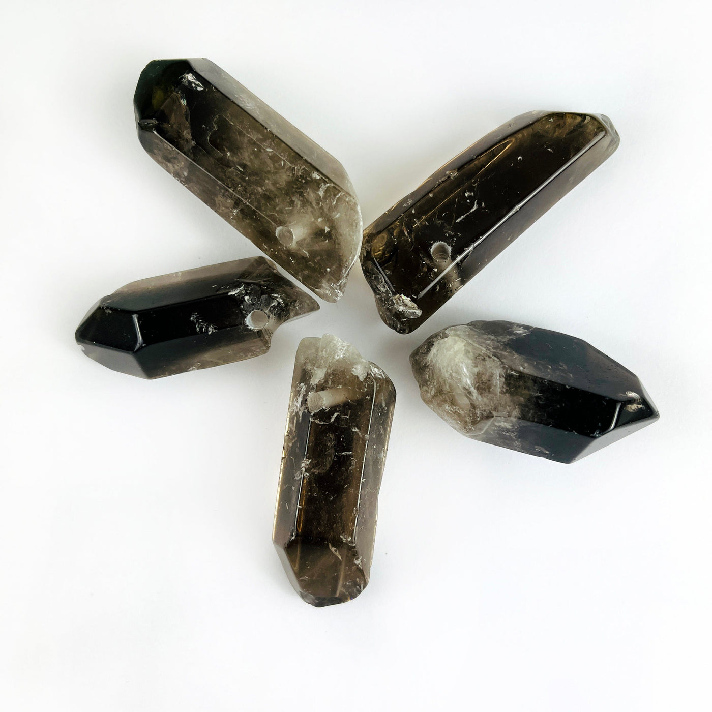 Jumbo Smoky Quartz Crystal Polished Point Drilled Pendants