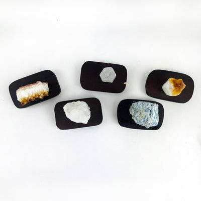 5 Crystals on Wood Base showing top view looking down