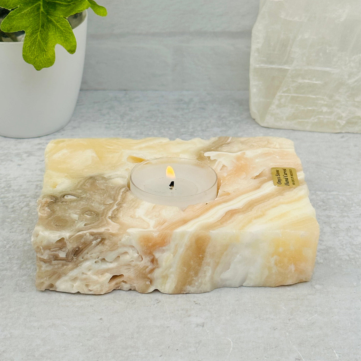 Mexican Onyx Candle Holder displayed as home decor 