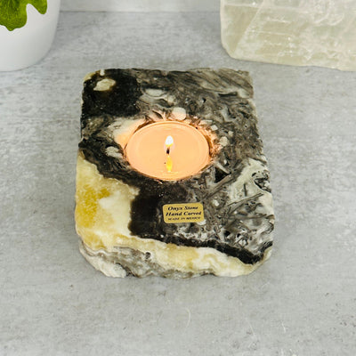 Mexican Onyx Candle Holder displayed as home decor