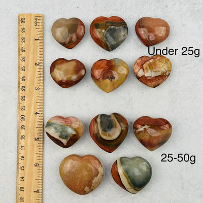 Polychrome Jasper Heart - CHOOSE WEIGHT next to a ruler for size reference 