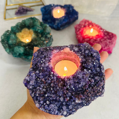 Crystal Cluster Candle Holder - Colorful Dyed Crystal Quartz
