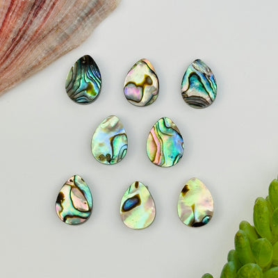 multiple Abalone Drop Cabochons displayed to show the differences in the color shades